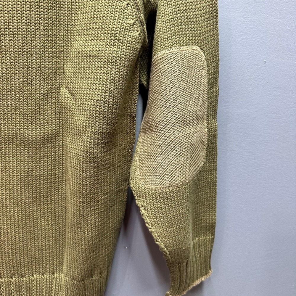 Orvis Mens Large Olive Green Cotton Shaker Knit Button Neck Sweater Elbow Patch - Picture 3 of 5